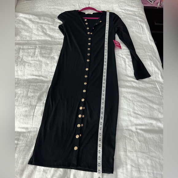 Hearts and Hips Black Button Front Knitted Midi Dress size large - Picture 6 of 9